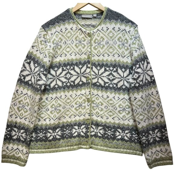 croft & barrow Sweaters - Croft & Barrow Womens Cardigan Sweater Knit Long Sleeve Size XL Multi Snowflakes